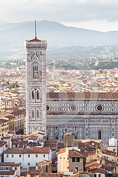View to the Giottoâ€™s tower in Florence, Tuscany, Italy