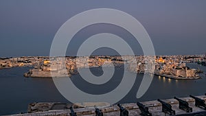 View to Grand Harbor at night, Valletta, Malta
