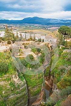 A view to Guadalevin river at El Tajo Gorge Canyon, Old Bridge