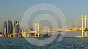 View to Gwangan Bridge in Busan City , South Korea in sunset lights