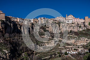 View to hanging houses of Cuenca old town. Example of a medieva