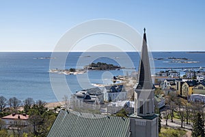 View to the Hanko town, church and Gulf of Finland