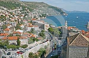 The view to the harbor of Dubrovnik in Croatia