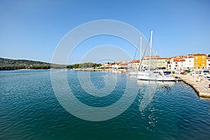 View to harbour with old town of Cres, Adriatic sea, Island of Cres, Istria Croatia Europe