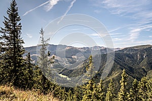 view to highest part of Nizke Tatry mountains from Slema hill above Liptovsky Jan in Slovakia