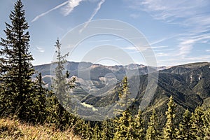 View to highest part of Nizke Tatry mountains from Slema hill above Liptovsky Jan in Slovakia