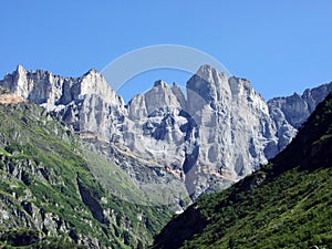 View to the Hinter Selbsanft peak in mountain mass Glarus Alps photo