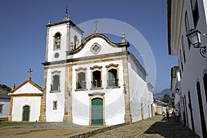 View to the historic church Igreja de Santa Rita (Santa Rita church) in Paraty, Brazil, Unesco World Heritage