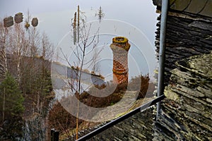 View to the Konrad mine and the flooded slate mine near to Lehesten- Thuringian Slate Mountains