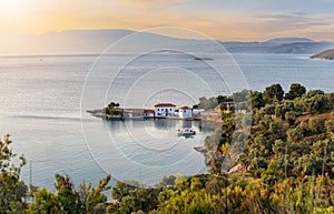 View to the idyllic bay of Tzasteni near the village of Milina in South Pelion