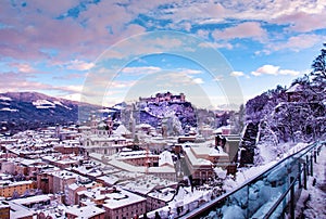 View to Inner City Salzburg in Winter, Austria