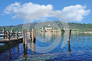 View to Isola San Giulio,Lake Orta,Piedmont,Italy