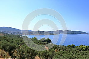 View to Korfu from the coast of Ionian Sea in Albania near Saranda