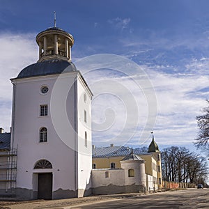 View to Krustpils medieval castle from the street with nobody in the scene. Latvia.