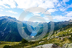 View to the Lago del Sambuco from above Corte di Mezzo