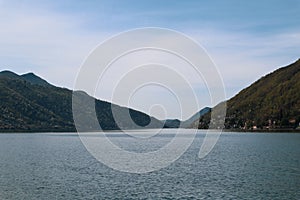 View to the Lago Lugano from Melide, Ticino, Switzerland photo