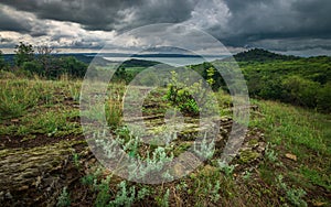 View to Lake Balaton and Balaton-uplands panorama from Tihany peninsula, beside the Watchtower-lookout, Hungary