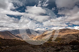 View to Lower Mustang area on Annapurna circuit trek in Nepal