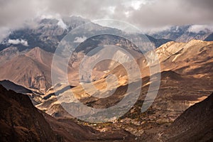 View to Lower Mustang area on Annapurna circuit trek in Nepal