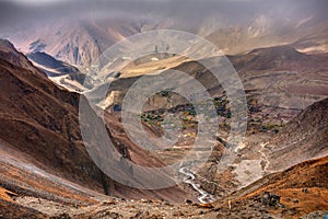 View to Lower Mustang area on Annapurna circuit trek in Nepal