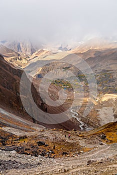 View to Lower Mustang area on Annapurna circuit trek in Nepal