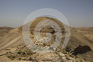 View to the Machaerus and Herod Castle ruins, Jordan. Place of e