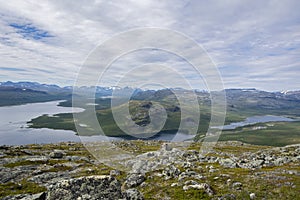 View to Malla Strict Nature Reserve, Lake Kilpisjarvi from Saana, Kilpisjarvi, Lapland, Finland