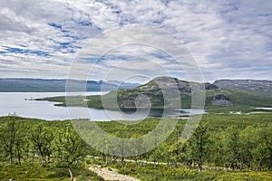 View to Malla Strict Nature Reserve, Lake Kilpisjrvi from Saana, Kilpisjrvi, Lapland, Finland photo