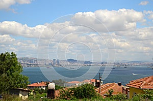 View to the Marmara sea and Istanbul coast from the top of Buyukada Prince Islands, Turkey.