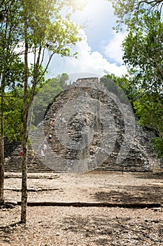 View to the Mayan Nohoch Mul pyramid in Coba