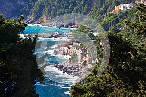 View to medieval castle in Marina Piccola on Capri, Italy