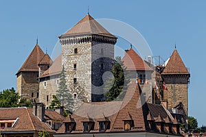 View to the medieval castle standing above Annecy town