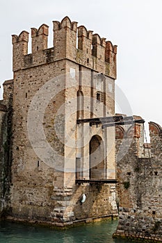 View to the medieval Rocca Scaligera castle in Sirmione town on Garda lake