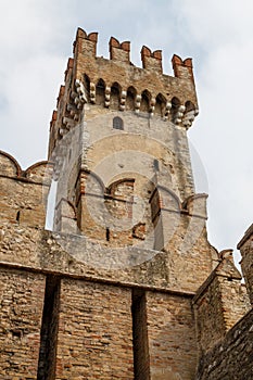 View to the medieval Rocca Scaligera castle in Sirmione town on Garda lake