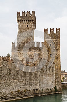 View to the medieval Rocca Scaligera castle in Sirmione town on Garda lake