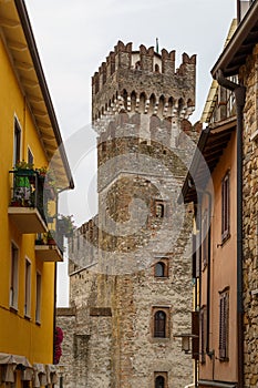 View to the medieval Rocca Scaligera castle in Sirmione town on Garda lake