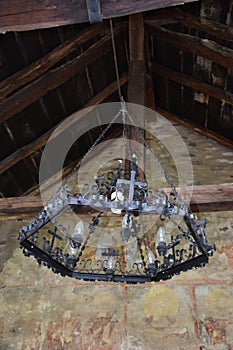 View to metal chandelier with details