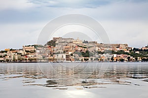 view to Milazzo Sicily Italy with castle from sea