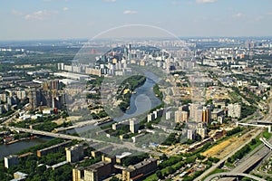 View to Moskva river and dwelling houses from Moscow International Business Center