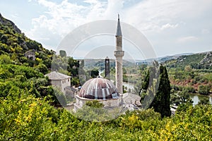 View to the Mosque in small town Pocitelj