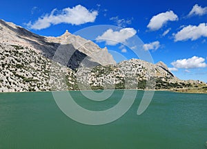 View To Mount Puig Major At The Green Coloured Lake Cuber In The Tramuntana Mountains On Balearic Island Mallorca