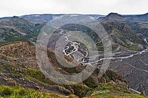 View to the Myrdalsjoekull and the volcano Katla photo