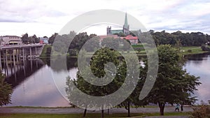 View to Nidelva and Nidarosdomen, Trondheim, Norway, with Elgeseter Bro to the left.