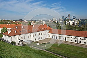 View to the Old Arsenal and the new city modern buildings from Gediminas hill in Vilnius, Lithuania.