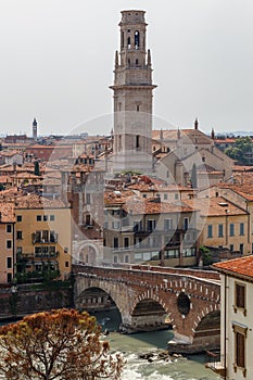 View to the old bridge in Verona