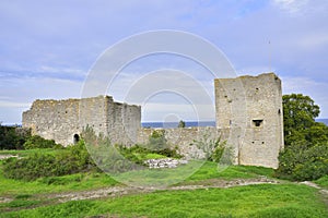 View to old city wall at visby in gotland.