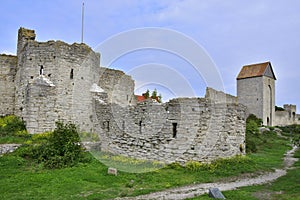 View to old city wall at visby in gotland.