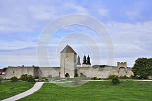 View to old city wall at visby in gotland.