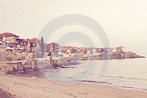 View to the old town of Sozopol on the Black sea coast, one of the major seaside resorts in Bulgaria.