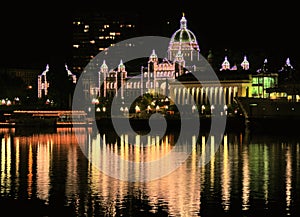 View To The Parliament Building Of Victoria Vancouver Island At Night